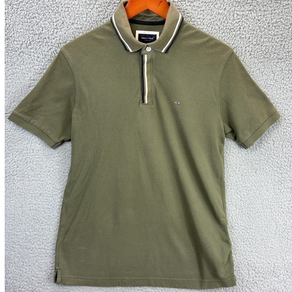 Eden Park Tipped Pique Polo Shirt Mens M Green Embroidered Bow Tie Logo Preppy
